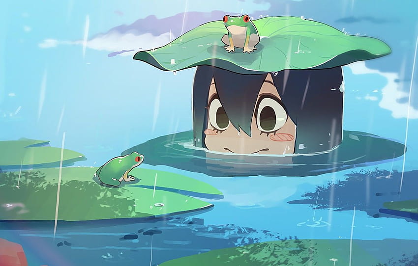 girl, rain, frog, smile, anime, water, cute, frogs, exploration for , section Ð¿ÑÐ¾ÑÐµÐµ, Frog Girl HD wallpaper